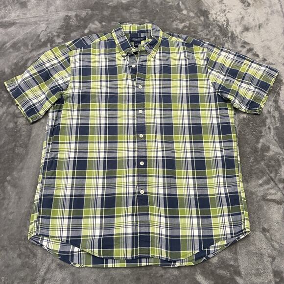 Brooks Brothers Plaid Button Down Shirt Mens Large Blue Green Short Sleeve - Picture 1 of 8